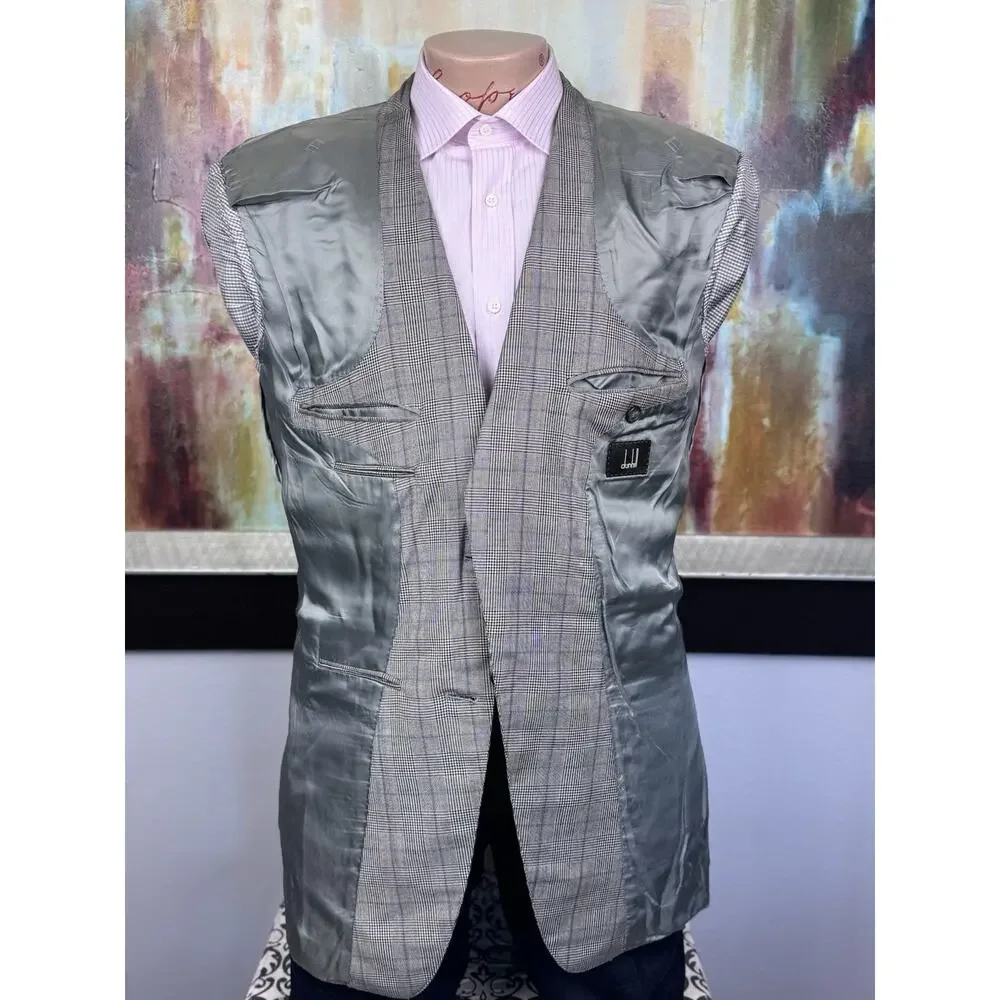 Dunhill Mens Made In Italy Gray Glencheck Blazer 42R Slim Fit
